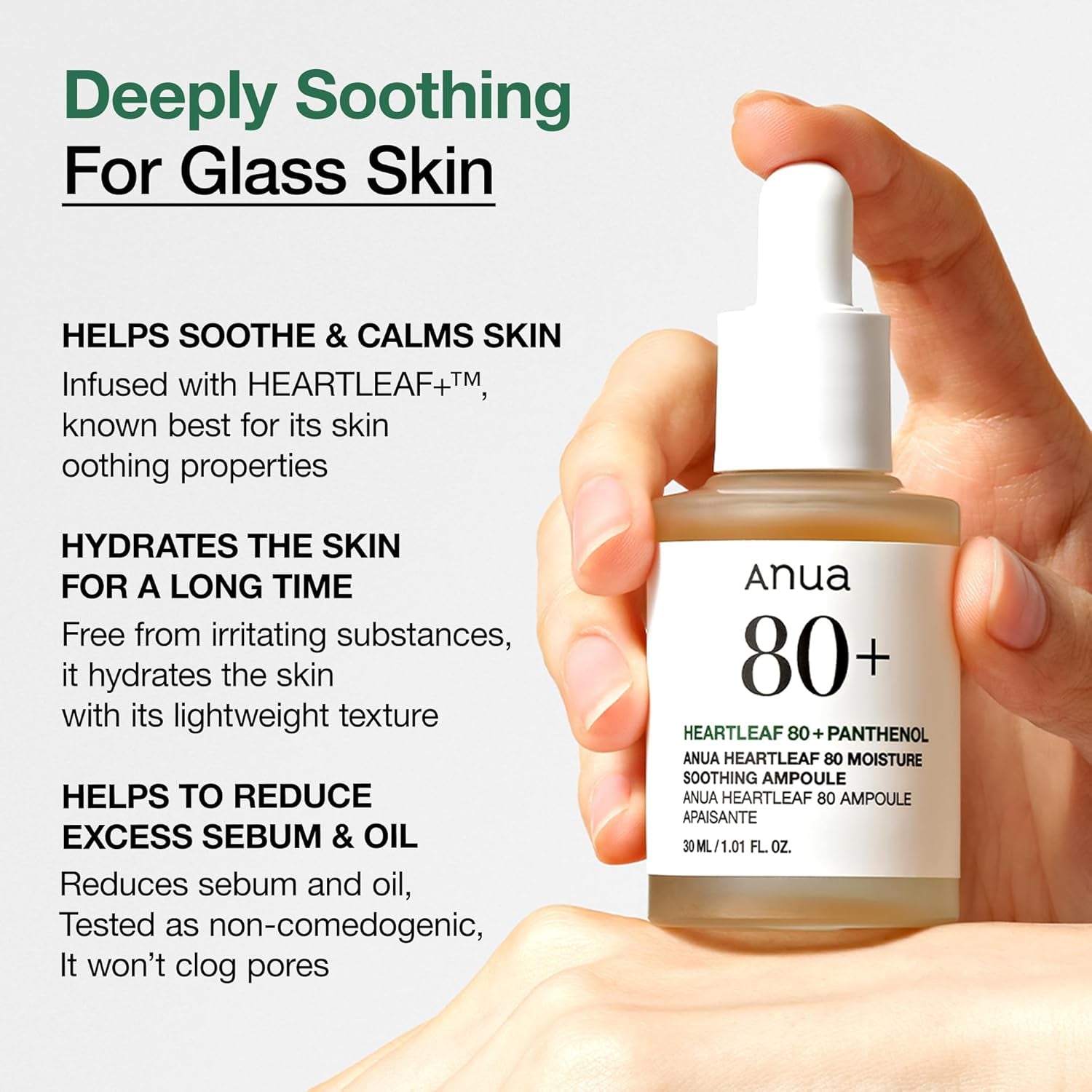 Heartleaf 80 Soothing Ampoule 30Ml / 1.01 Fl.Oz. I Non-Greasy, Highly Concentrated Skin Calm Serum Hydrating Panthenol B5 Calming Treatment Essence for Combination, Sensitive, Normal Skin, Korea