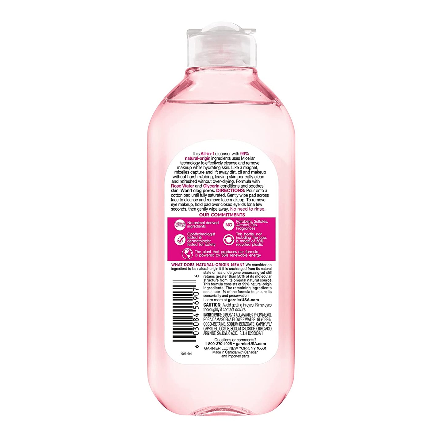 Garnier Micellar Water with Rose Water and Glycerin, Hydrating Facial Cleanser & Makeup Remover, for All Skin Types, Vegan, Cruelty Free, 13.5 Fl Oz (400Ml), 1 Count