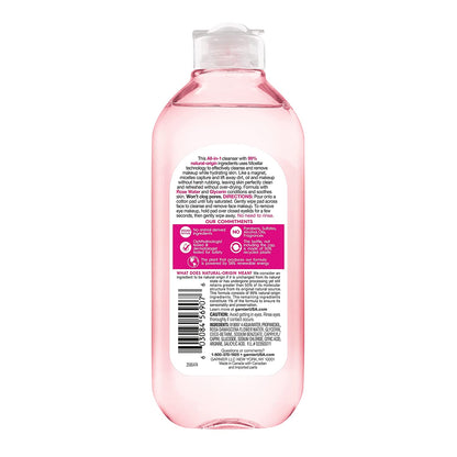 Garnier Micellar Water with Rose Water and Glycerin, Hydrating Facial Cleanser & Makeup Remover, for All Skin Types, Vegan, Cruelty Free, 13.5 Fl Oz (400Ml), 1 Count
