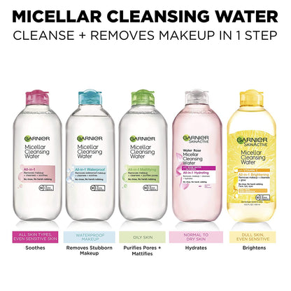 Garnier Micellar Water with Rose Water and Glycerin, Hydrating Facial Cleanser & Makeup Remover, for All Skin Types, Vegan, Cruelty Free, 13.5 Fl Oz (400Ml), 1 Count