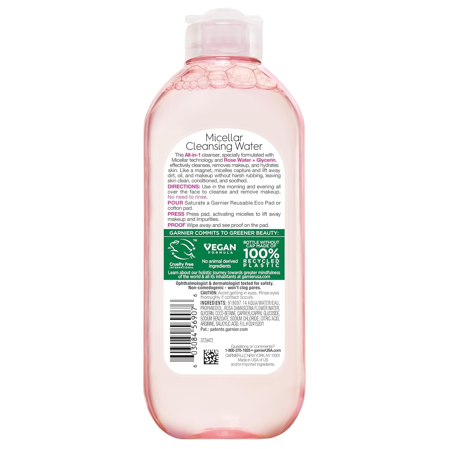 Garnier Micellar Water with Rose Water and Glycerin, Hydrating Facial Cleanser & Makeup Remover, for All Skin Types, Vegan, Cruelty Free, 13.5 Fl Oz (400Ml), 1 Count
