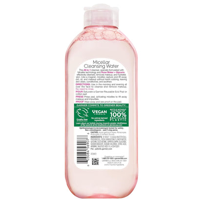 Garnier Micellar Water with Rose Water and Glycerin, Hydrating Facial Cleanser & Makeup Remover, for All Skin Types, Vegan, Cruelty Free, 13.5 Fl Oz (400Ml), 1 Count