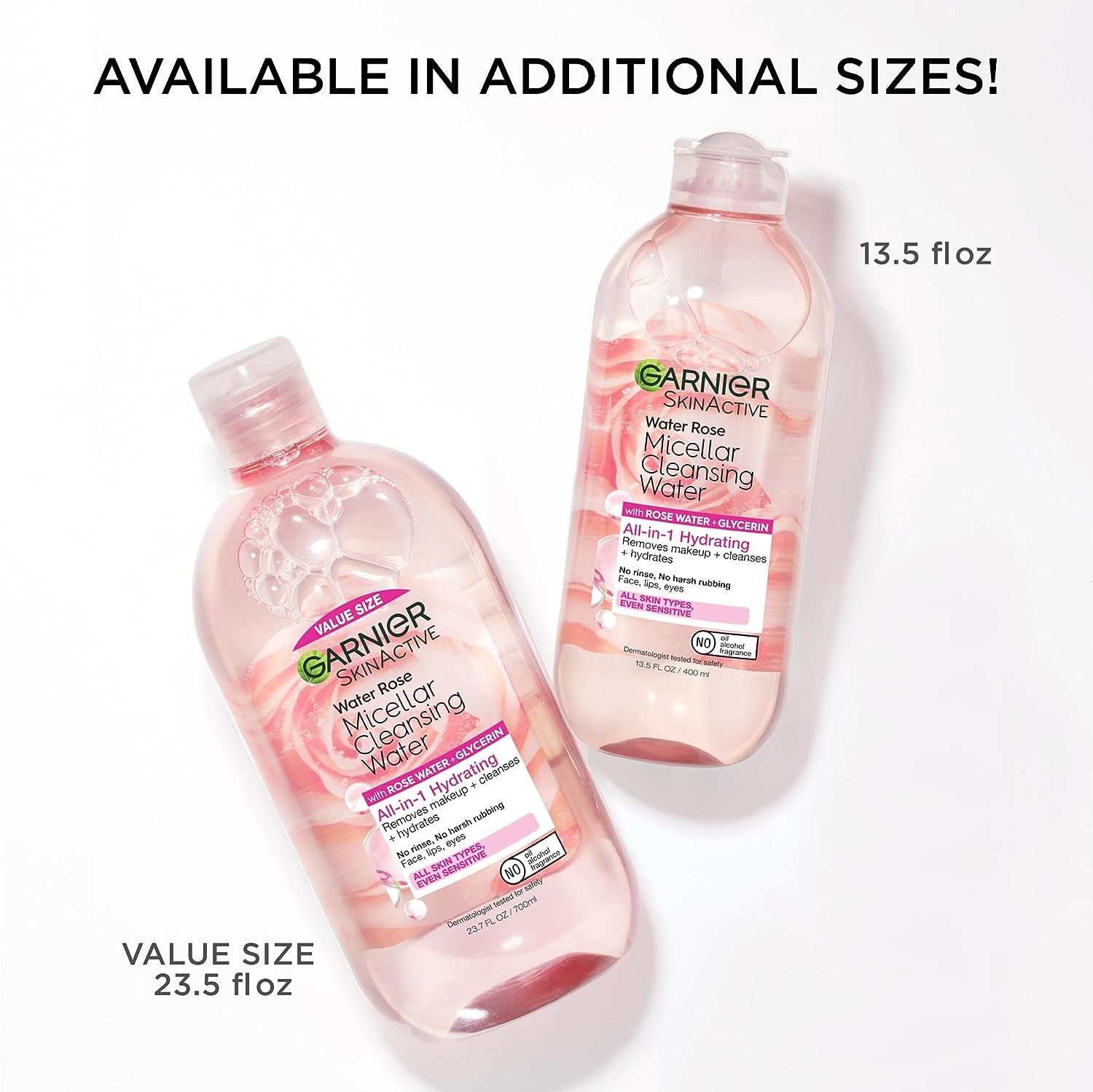 Garnier Micellar Water with Rose Water and Glycerin, Hydrating Facial Cleanser & Makeup Remover, for All Skin Types, Vegan, Cruelty Free, 13.5 Fl Oz (400Ml), 1 Count