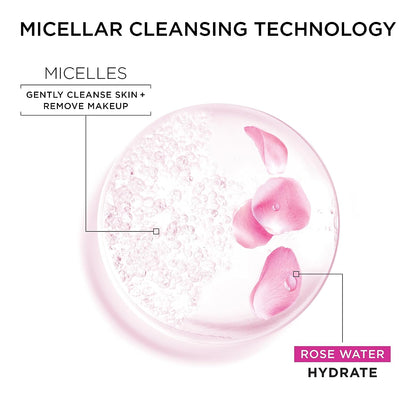 Garnier Micellar Water with Rose Water and Glycerin, Hydrating Facial Cleanser & Makeup Remover, for All Skin Types, Vegan, Cruelty Free, 13.5 Fl Oz (400Ml), 1 Count